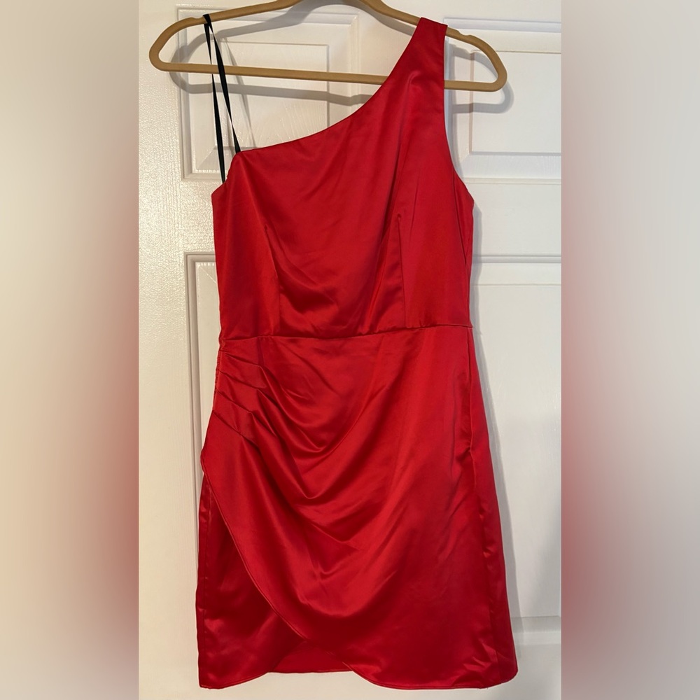 B Darlin Vibrant Red One-Shoulder Dress